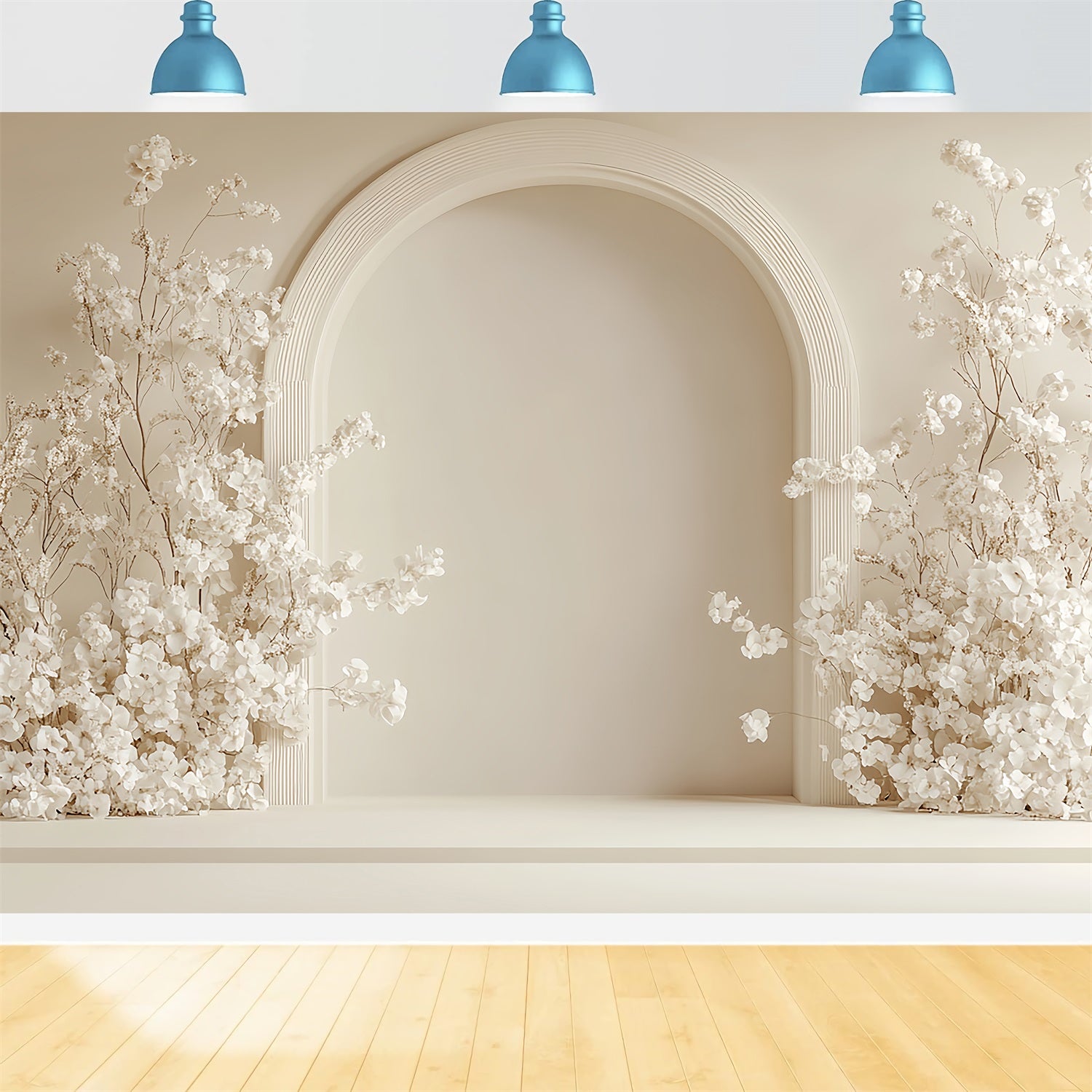 Simple Bohemian Backdrop White Blossoms Arched Backdrop UK BRP10-600