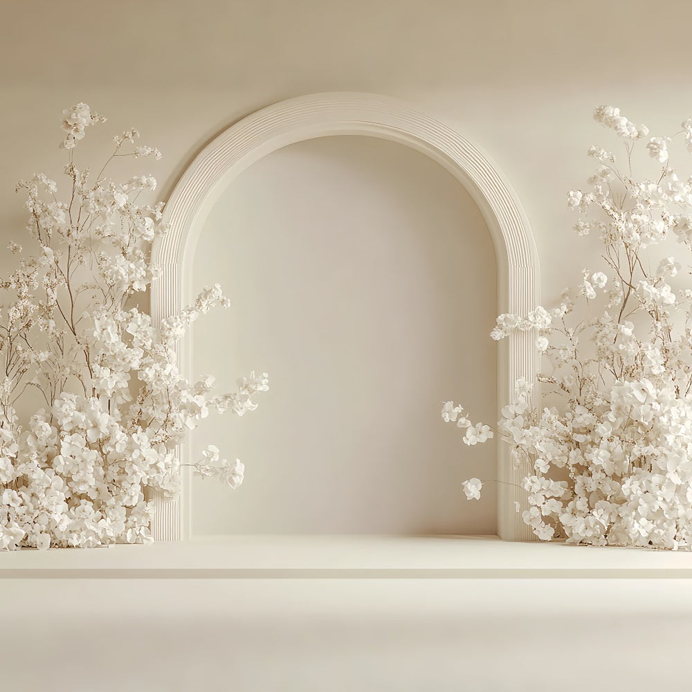 Simple Bohemian Backdrop White Blossoms Arched Backdrop UK BRP10-600