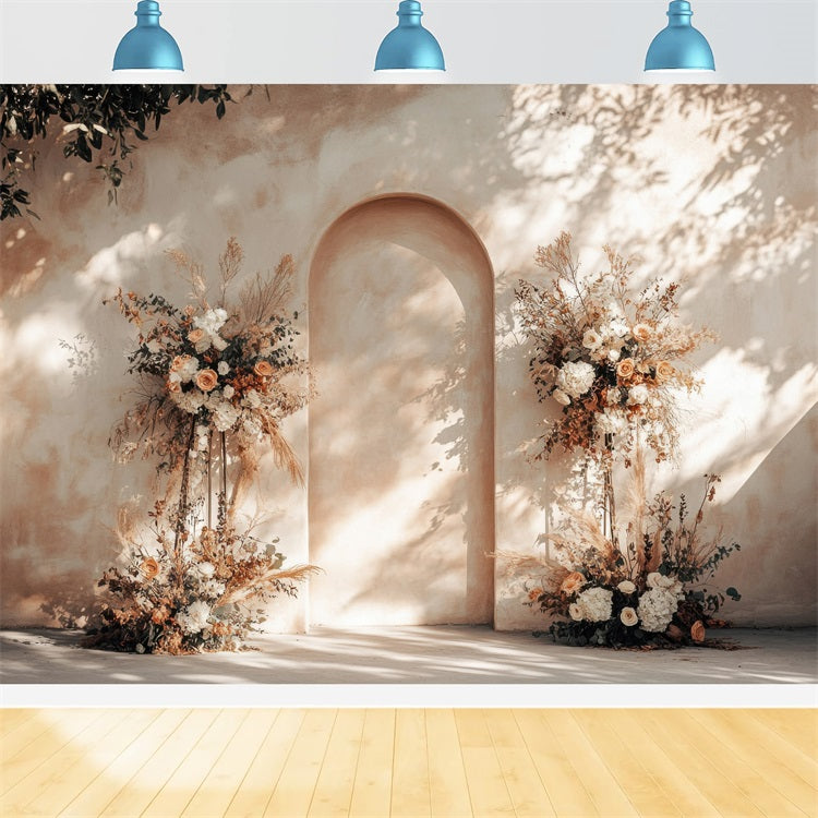 Warm Beige Archway Floral Boho Backdrop UK BRP10-61