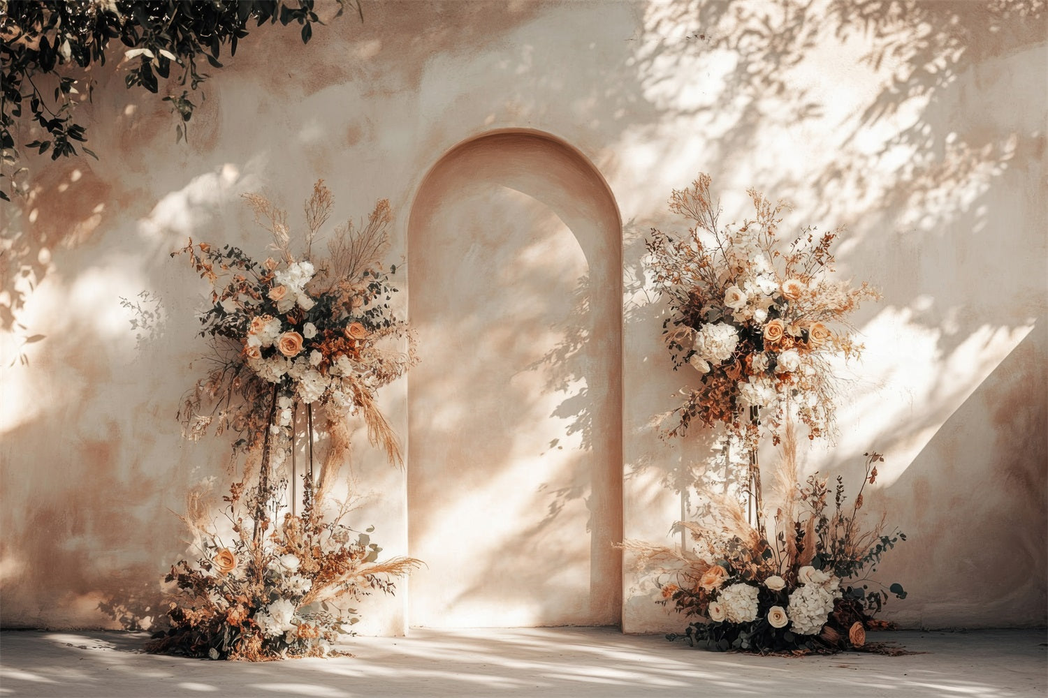 Warm Beige Archway Floral Boho Backdrop UK BRP10-61