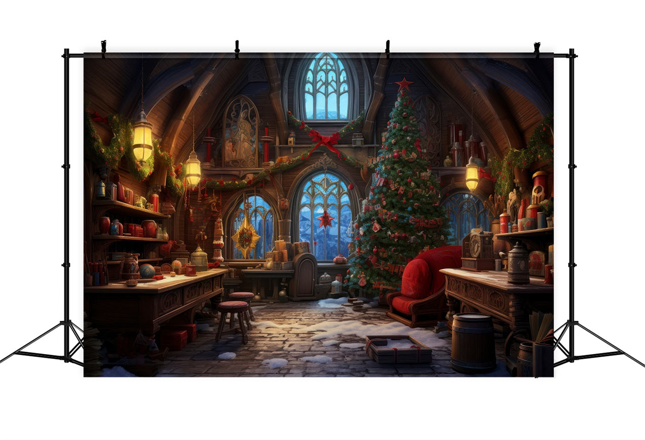 Christmas Room Backdrops Santa's Workshop Tree Backdrop UK BRP10-613