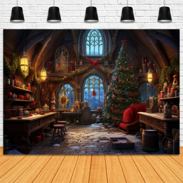 Christmas Room Backdrops Santa's Workshop Tree Backdrop UK BRP10-613