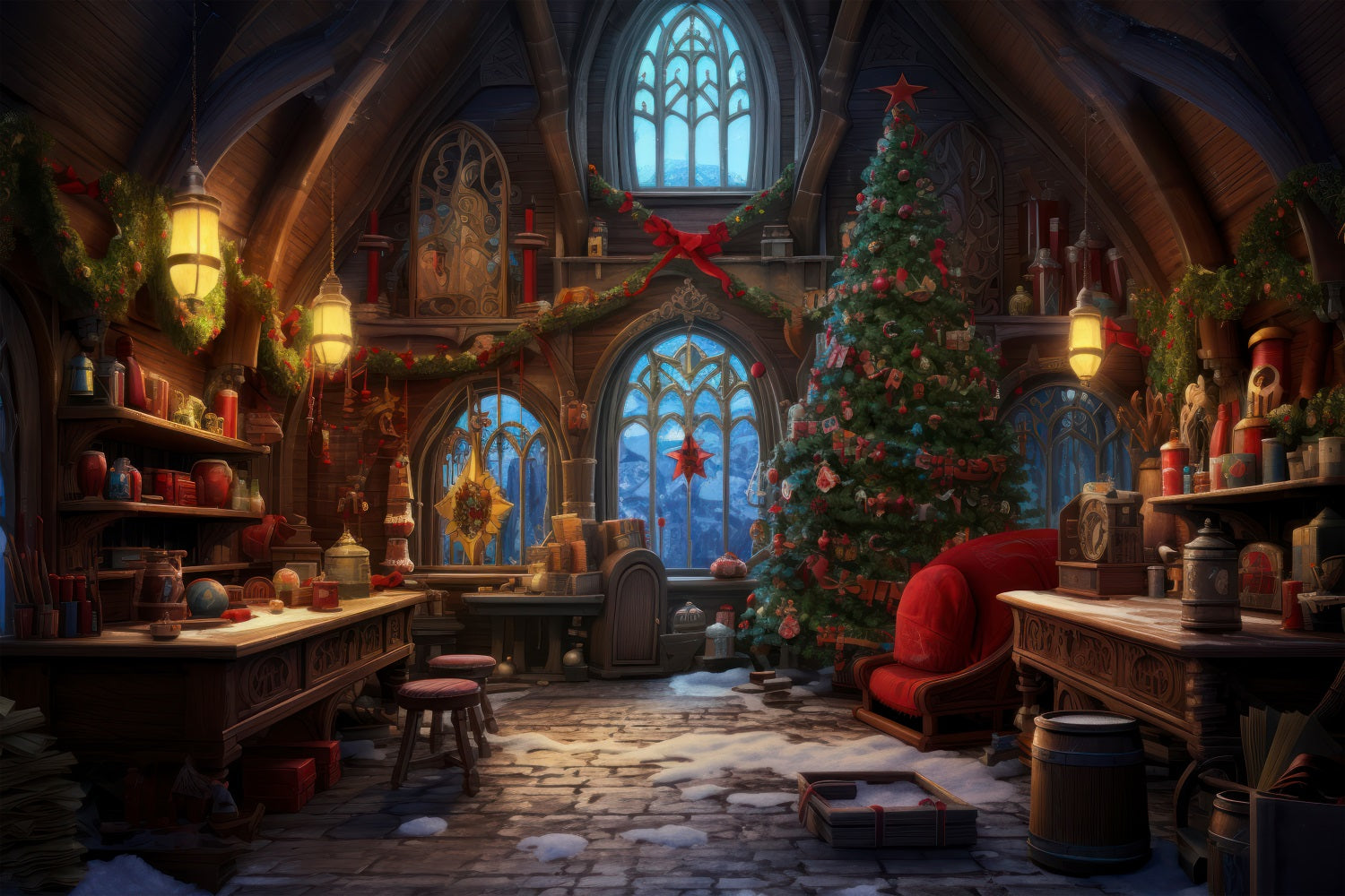 Christmas Room Backdrops Santa's Workshop Tree Backdrop UK BRP10-613