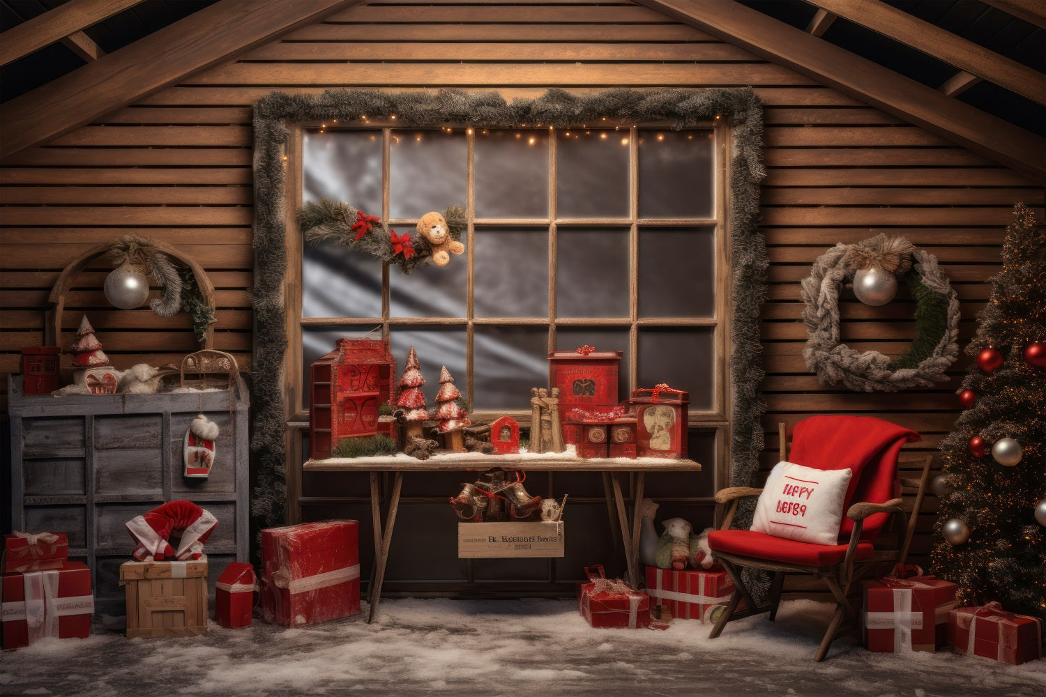 Christmas Window Backdrop Santa's Workshop Presents Backdrop UK BRP10-615