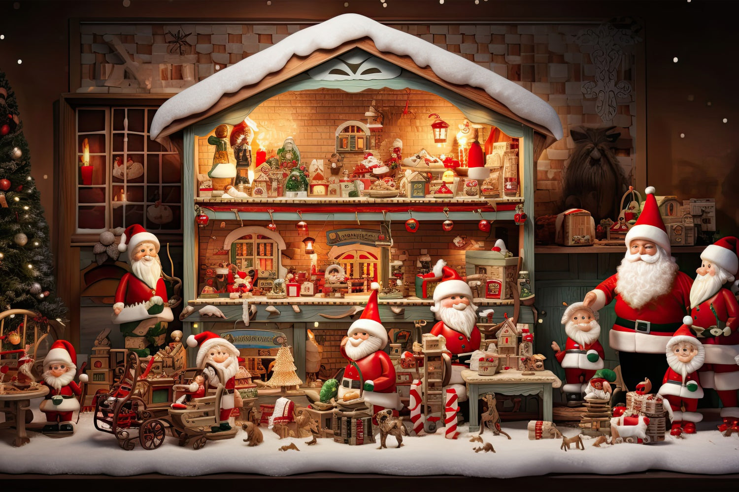 Christmas Backdrop Photography Santa's Workshop Gifts Backdrop UK BRP10-617