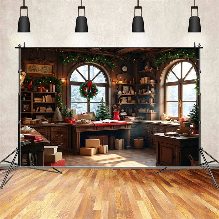 Christmas Photo Backdrops Santa's Workshop Gifts Backdrop UK BRP10-619