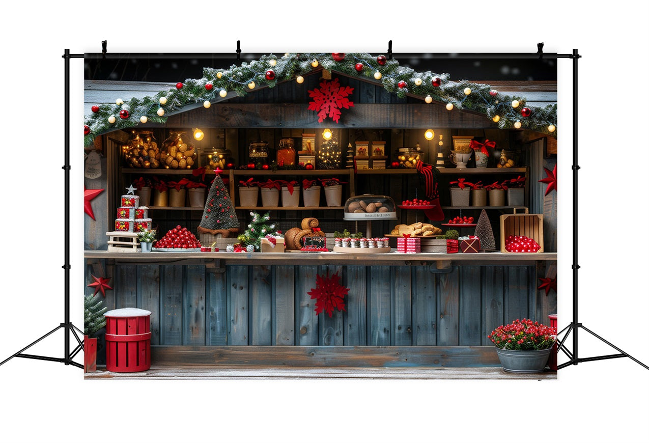 Christmas Photoshoot Backdrop Santa's Workshop Stall Treats Backdrop UK BRP10-624