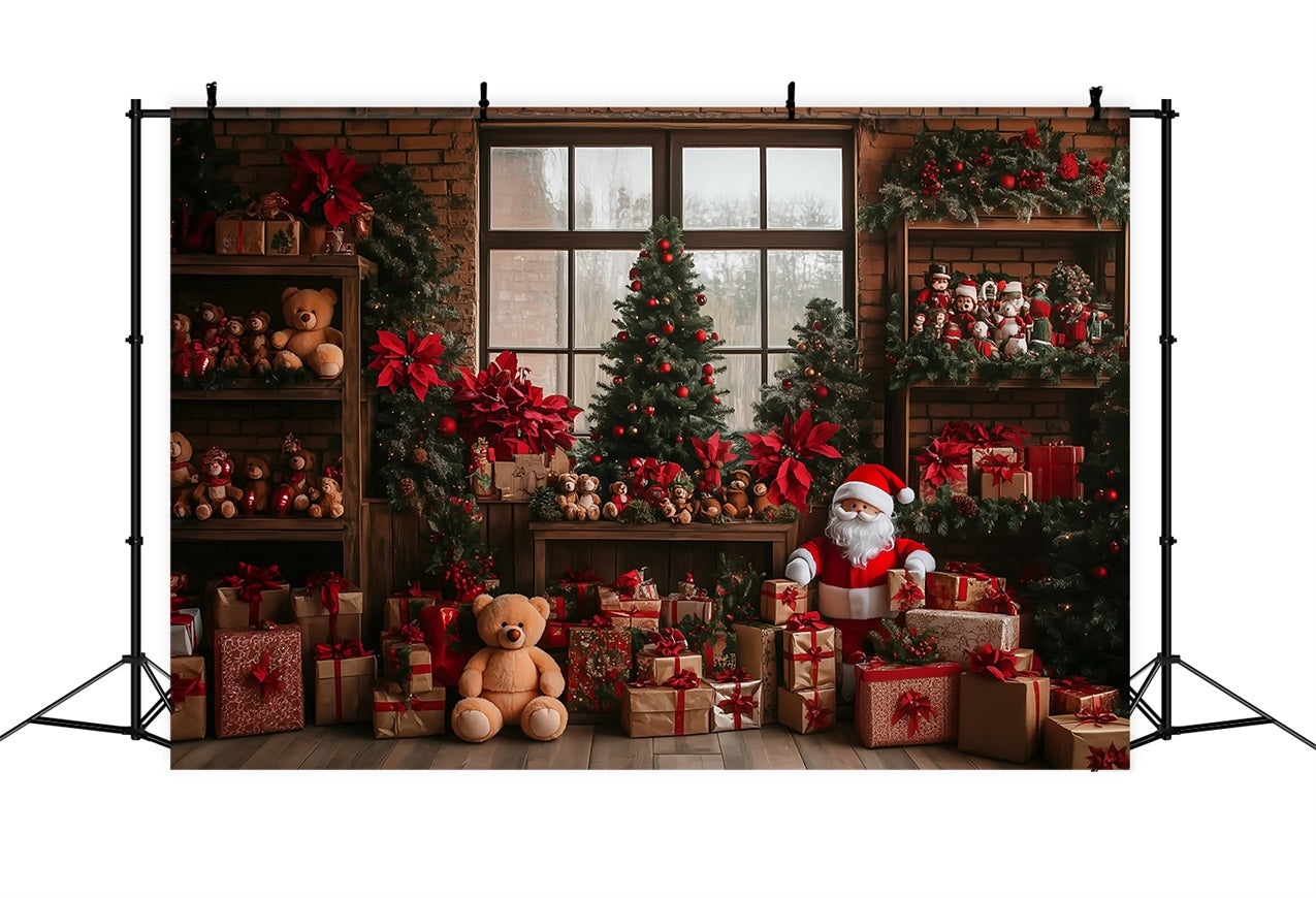 Merry Christmas Backdrop Santa's Workshop Tree Gifts Backdrop UK BRP10-627