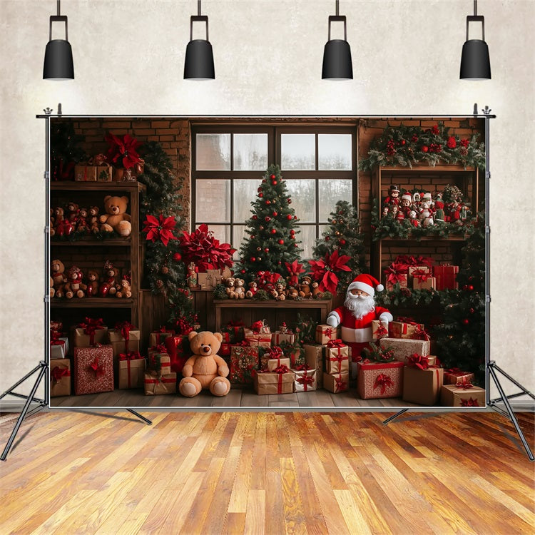 Merry Christmas Backdrop Santa's Workshop Tree Gifts Backdrop UK BRP10-627