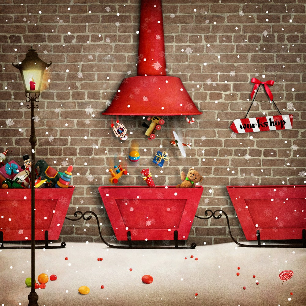 Christmas Background Backdrops Santa's Workshop Gift Distribution Backdrop UK BRP10-630