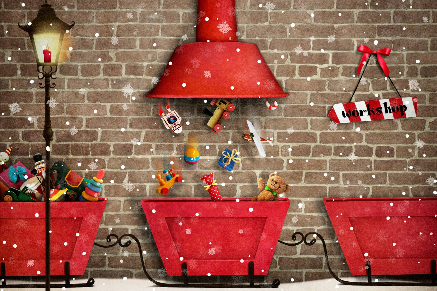 Christmas Background Backdrops Santa's Workshop Gift Distribution Backdrop UK BRP10-630