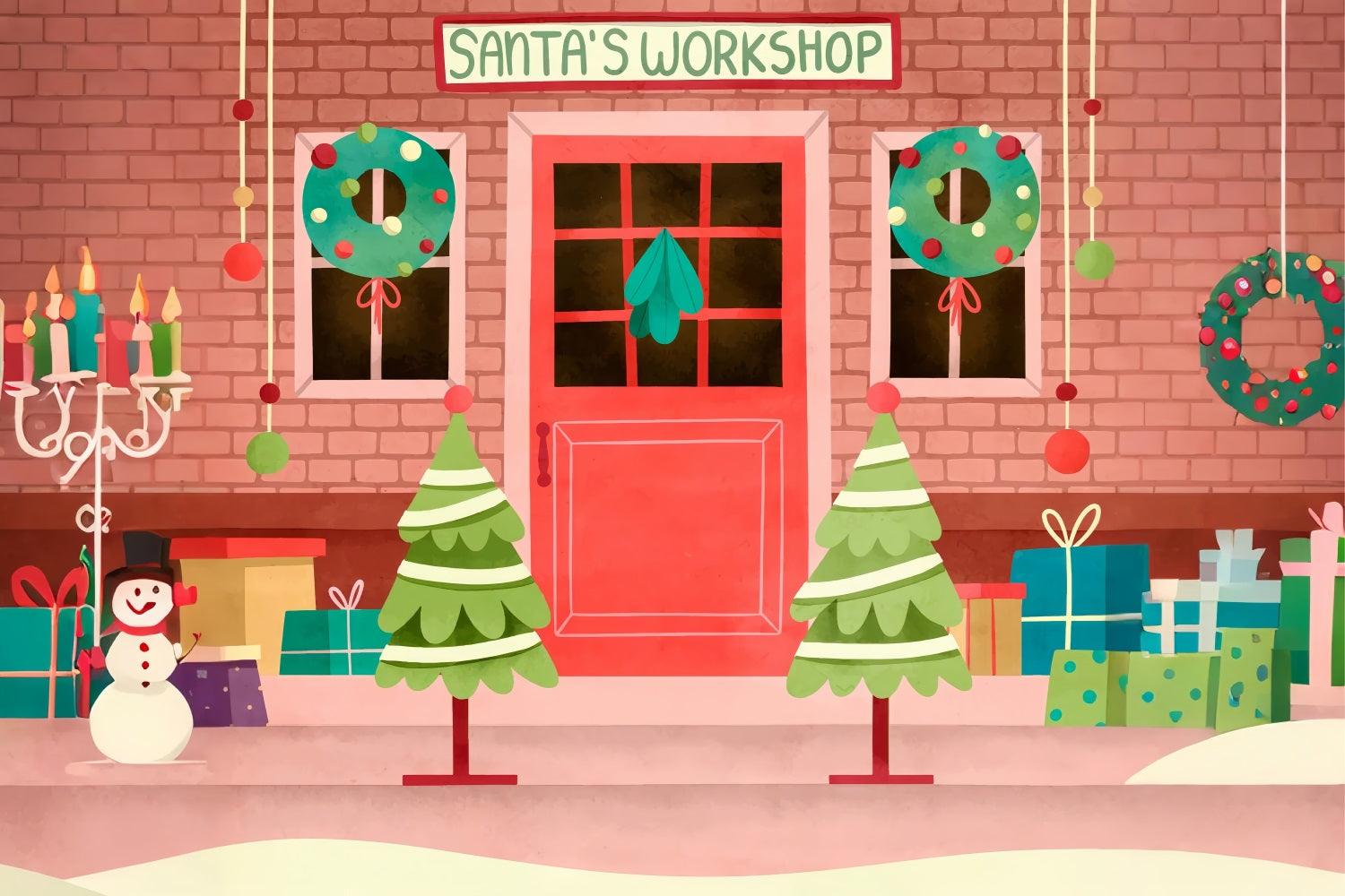 Christmas Backdrops Santa's Workshop Entrance Decor Backdrop UK BRP10-631