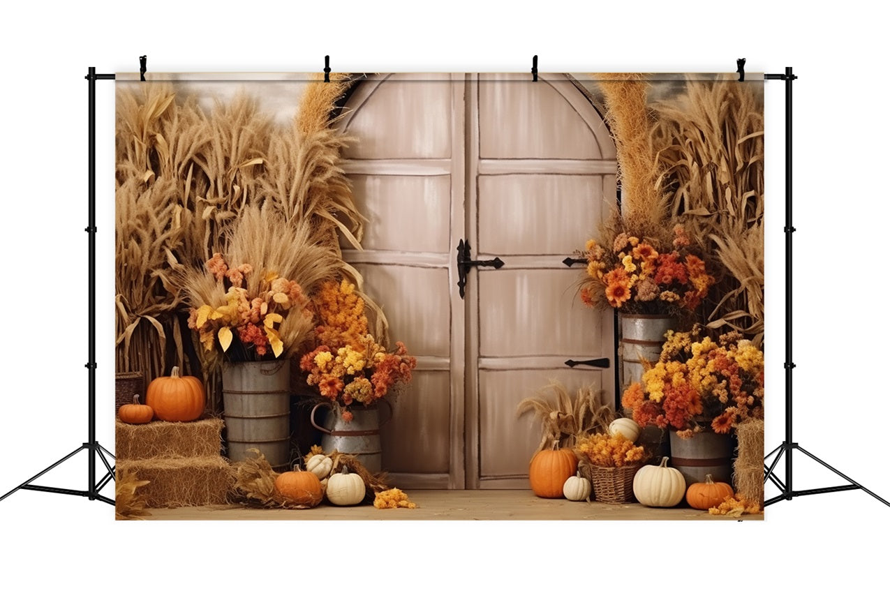 Boho Fall Harvest Scene Flowers Backdrop UK BRP10-67