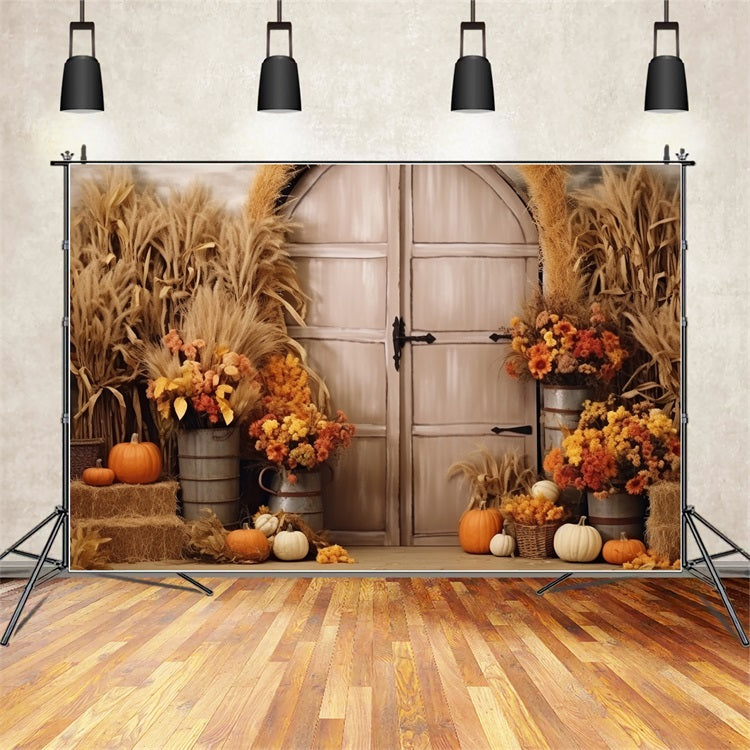 Boho Fall Harvest Scene Flowers Backdrop UK BRP10-67