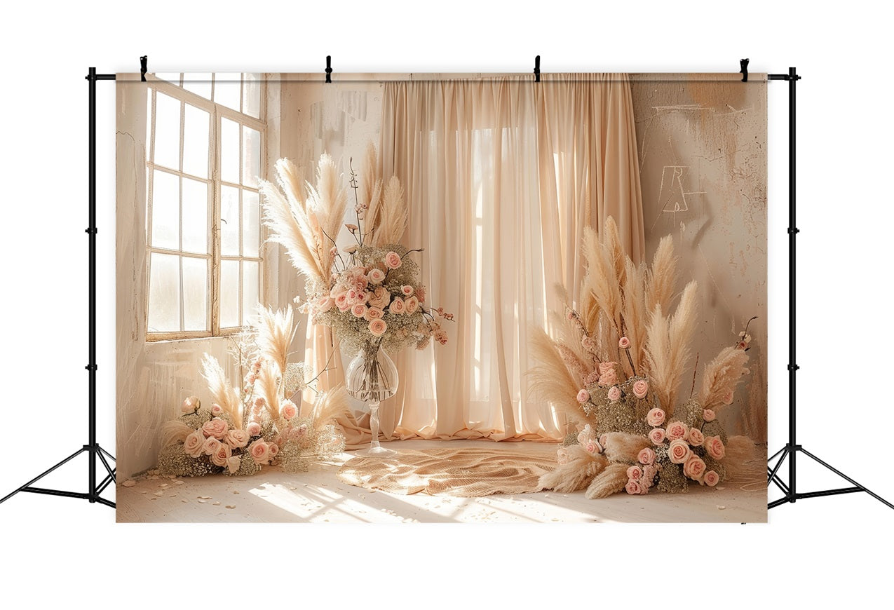 Soft Boho Floral Scene Drapes Backdrop UK BRP10-68