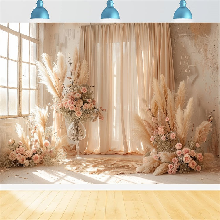 Soft Boho Floral Scene Drapes Backdrop UK BRP10-68