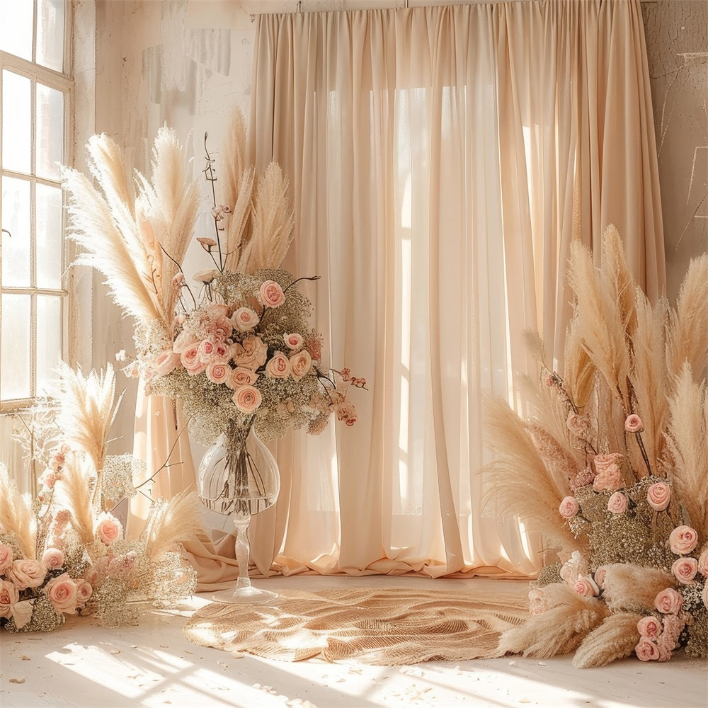 Soft Boho Floral Scene Drapes Backdrop UK BRP10-68