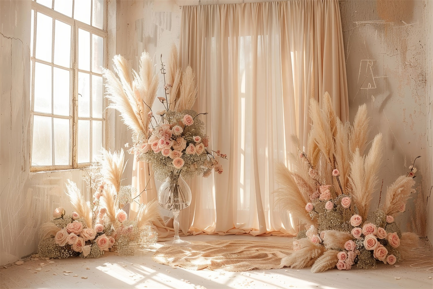 Soft Boho Floral Scene Drapes Backdrop UK BRP10-68