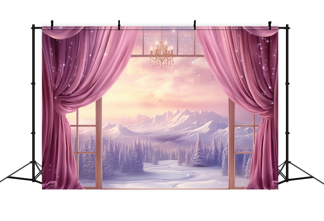 Winter Snow-Covered Mountains Seen Through Window Backdrop UK BRP10-7