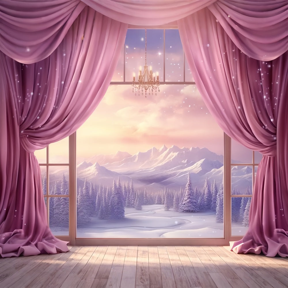 Winter Snow-Covered Mountains Seen Through Window Backdrop UK BRP10-7