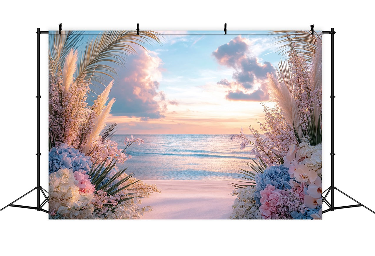 Dreamy Boho Beach Sunset Flowers Backdrop UK BRP10-73