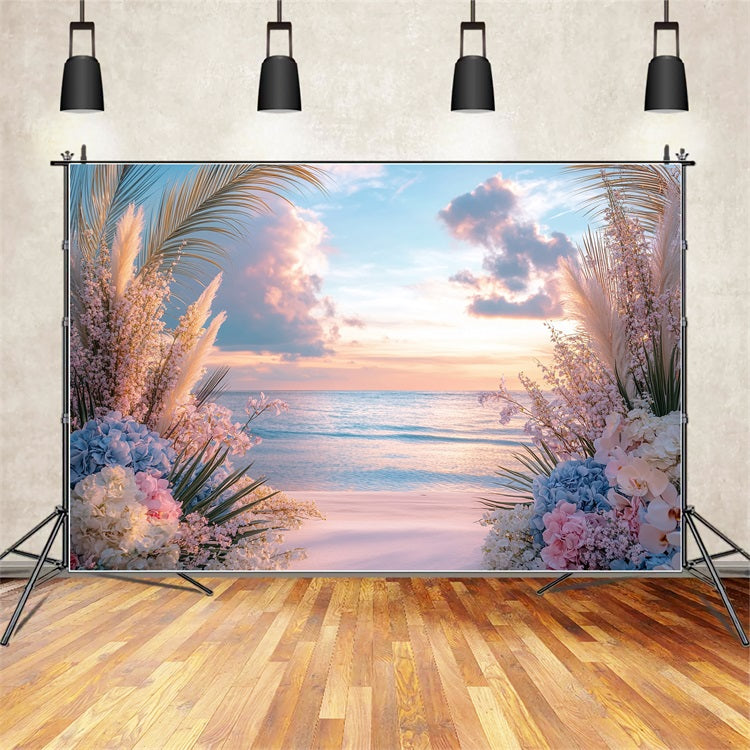 Dreamy Boho Beach Sunset Flowers Backdrop UK BRP10-73