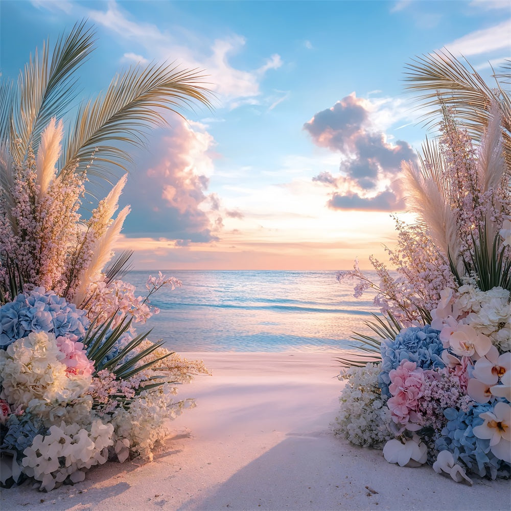 Dreamy Boho Beach Sunset Flowers Backdrop UK BRP10-73