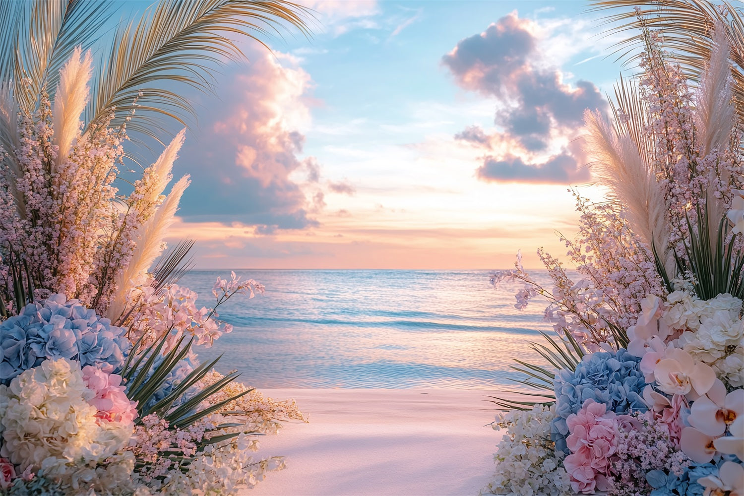 Dreamy Boho Beach Sunset Flowers Backdrop UK BRP10-73