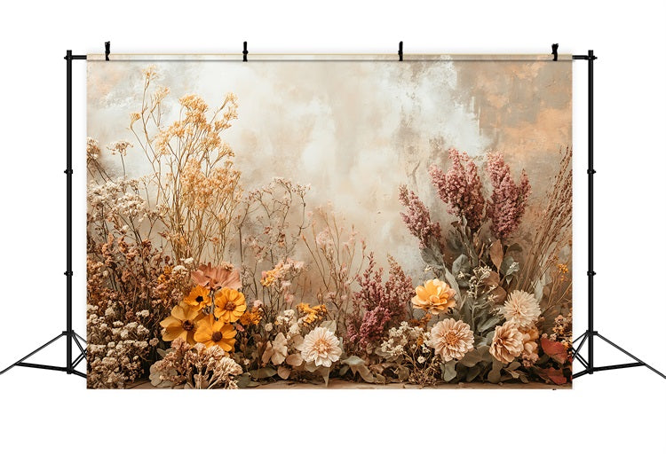 Warm Boho Dried Floral Textured Backdrop UK BRP10-74