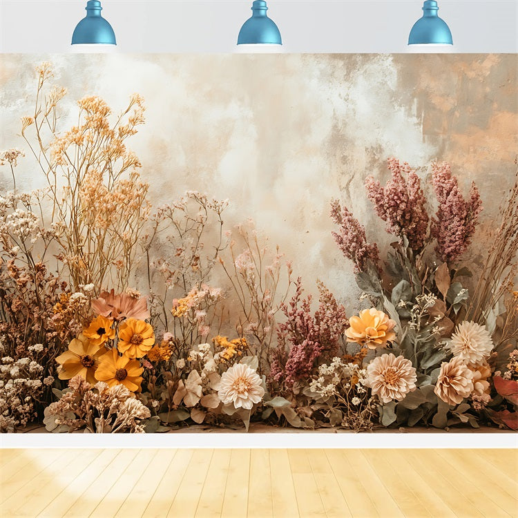 Warm Boho Dried Floral Textured Backdrop UK BRP10-74