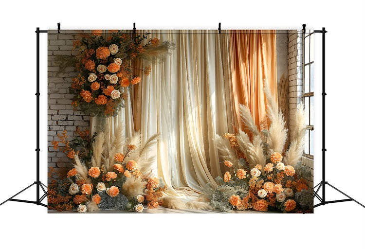 Boho Elegant Draped Curtain Floral Backdrop UK BRP10-75