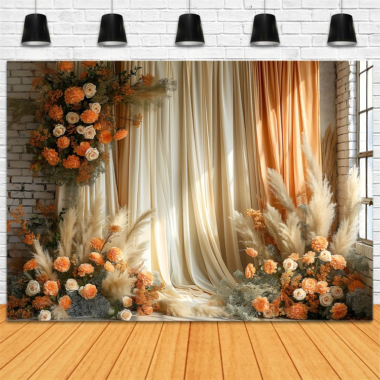 Boho Elegant Draped Curtain Floral Backdrop UK BRP10-75