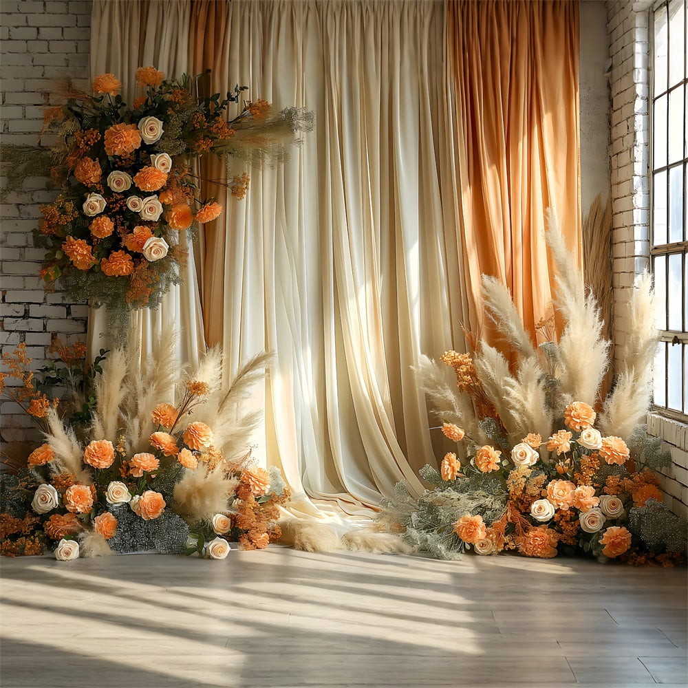 Boho Elegant Draped Curtain Floral Backdrop UK BRP10-75