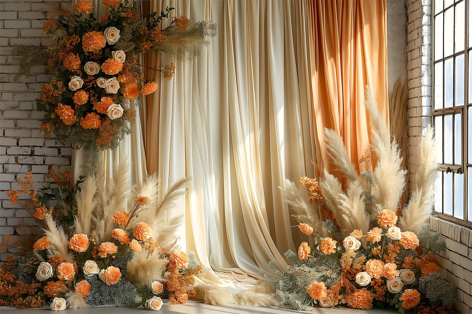 Boho Elegant Draped Curtain Floral Backdrop UK BRP10-75