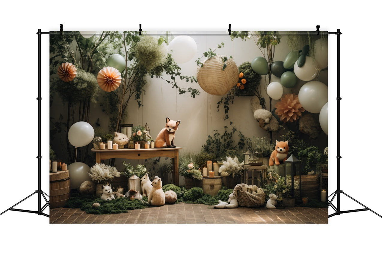 Playful Boho Forest Balloons Animals Backdrop UK BRP10-76