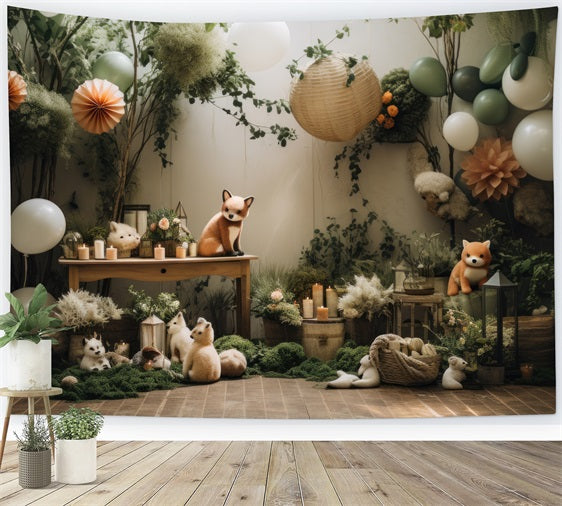 Playful Boho Forest Balloons Animals Backdrop UK BRP10-76