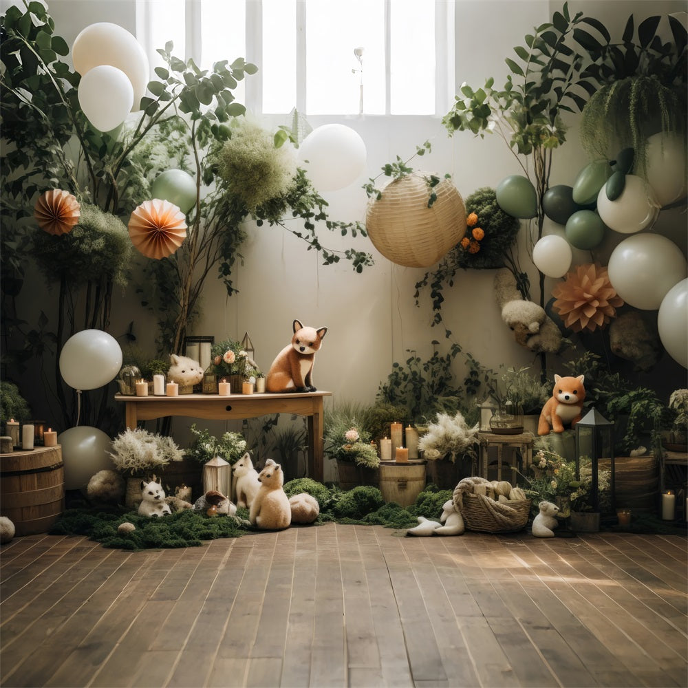 Playful Boho Forest Balloons Animals Backdrop UK BRP10-76