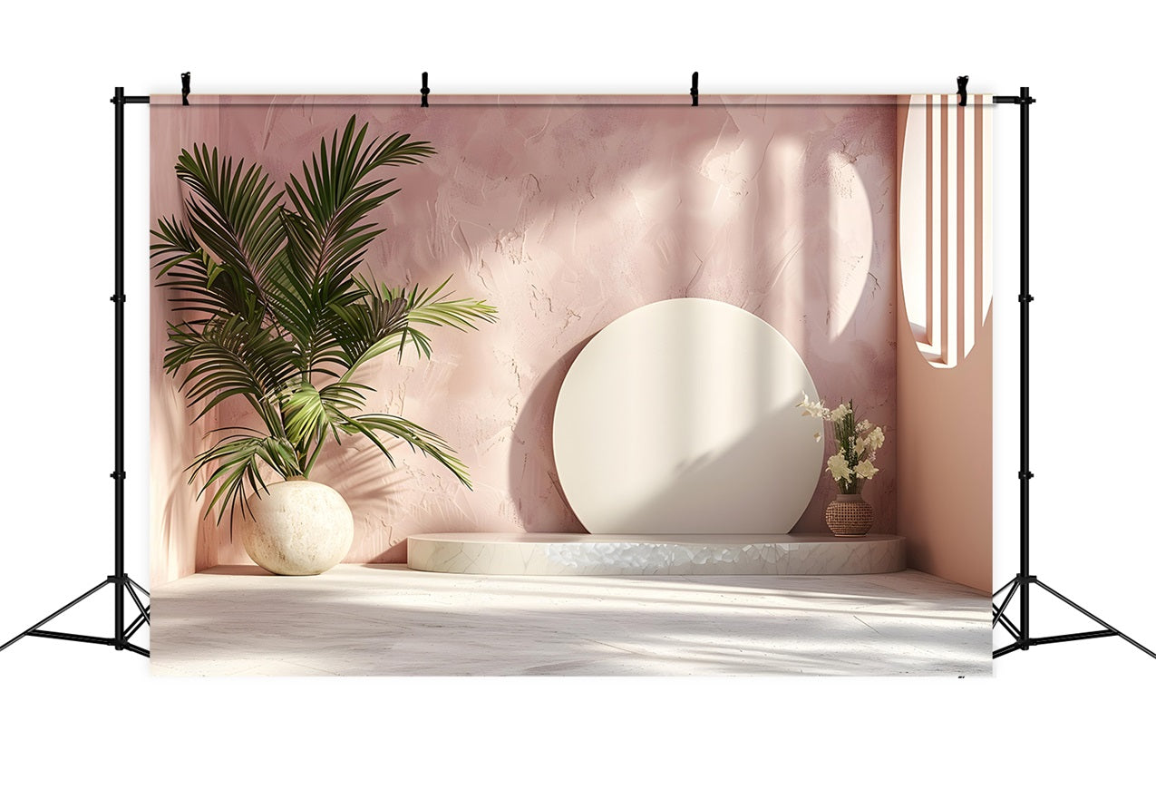 Delicate Boho Aesthetic Pink Wall Palm Backdrop UK BRP10-77