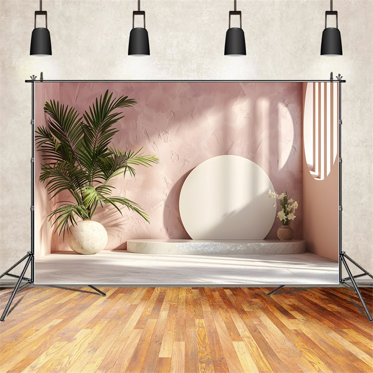 Delicate Boho Aesthetic Pink Wall Palm Backdrop UK BRP10-77