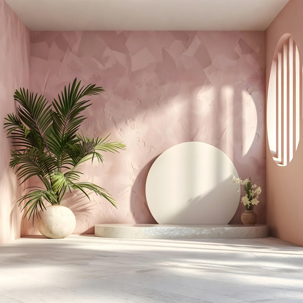 Delicate Boho Aesthetic Pink Wall Palm Backdrop UK BRP10-77