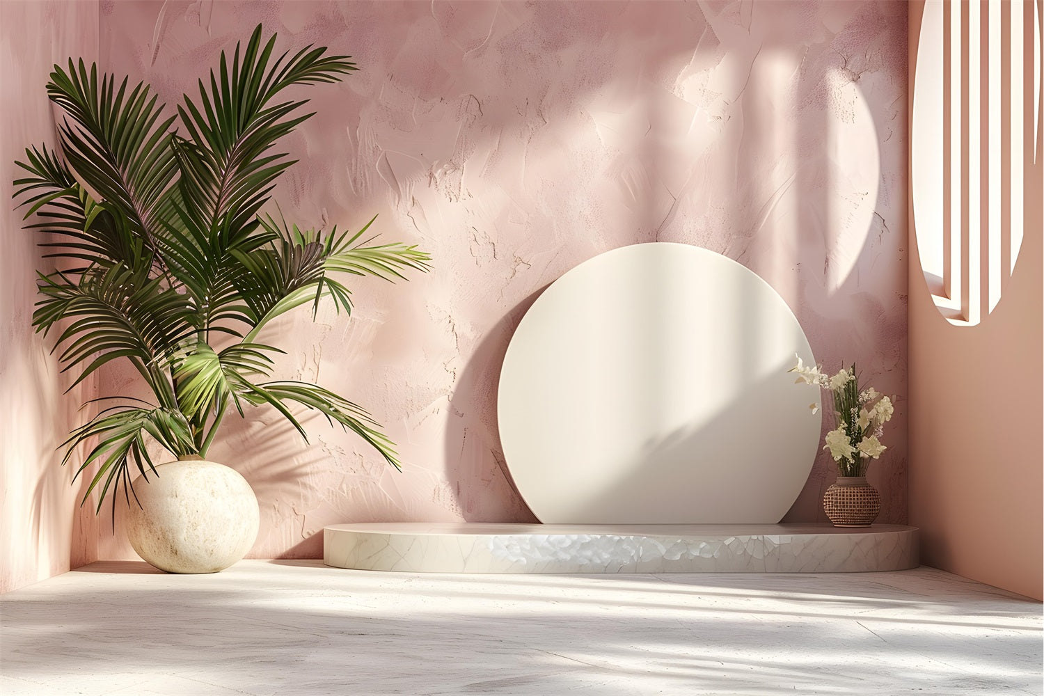 Delicate Boho Aesthetic Pink Wall Palm Backdrop UK BRP10-77