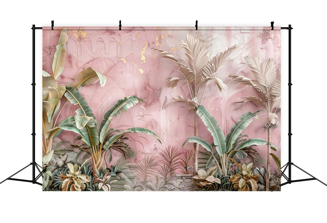 Elegant Boho Tropical Scene Soft Pink Backdrop UK BRP10-79