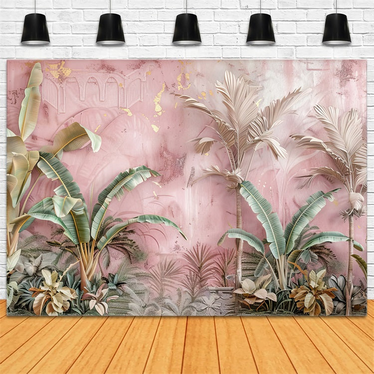 Elegant Boho Tropical Scene Soft Pink Backdrop UK BRP10-79