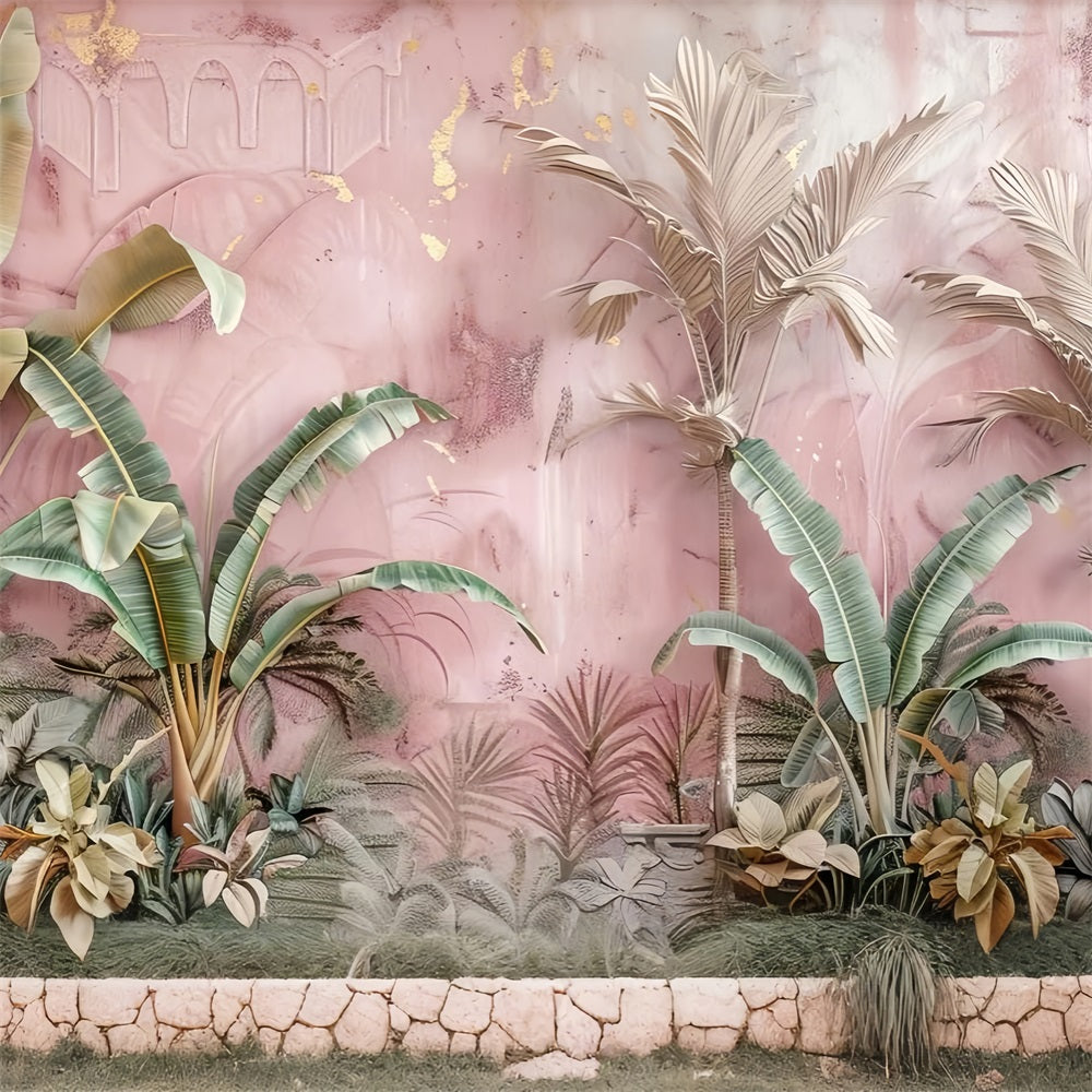 Elegant Boho Tropical Scene Soft Pink Backdrop UK BRP10-79