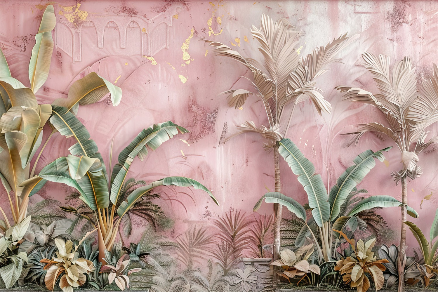 Elegant Boho Tropical Scene Soft Pink Backdrop UK BRP10-79