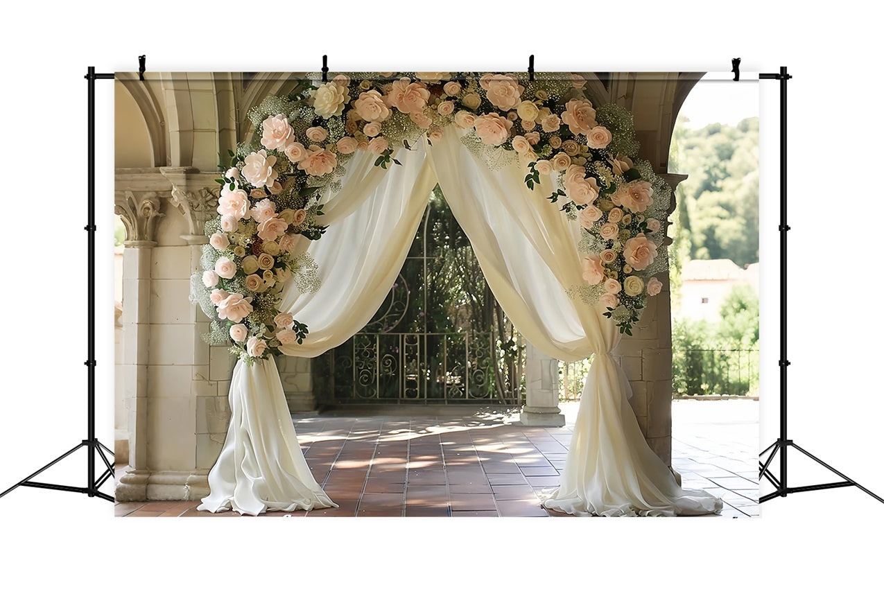 Bohemian Floral Archway White Curtains Backdrop UK BRP10-80