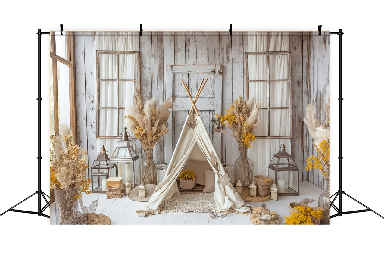 Cozy Teepee Natural Floral Boho Backdrop UK BRP10-86