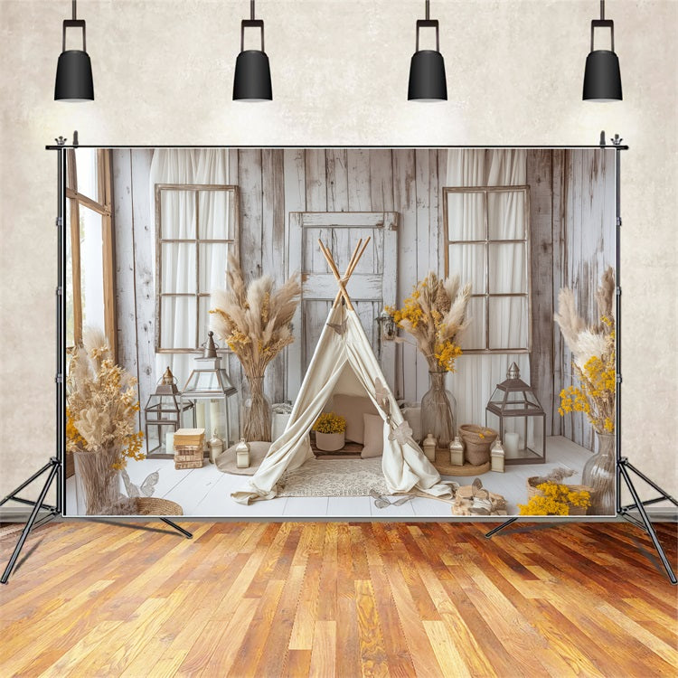 Cozy Teepee Natural Floral Boho Backdrop UK BRP10-86