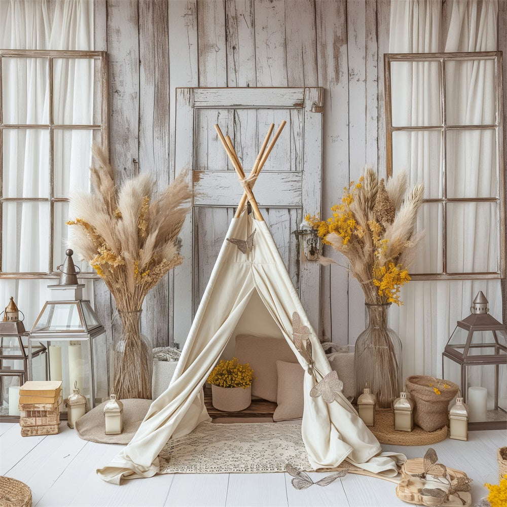 Cozy Teepee Natural Floral Boho Backdrop UK BRP10-86