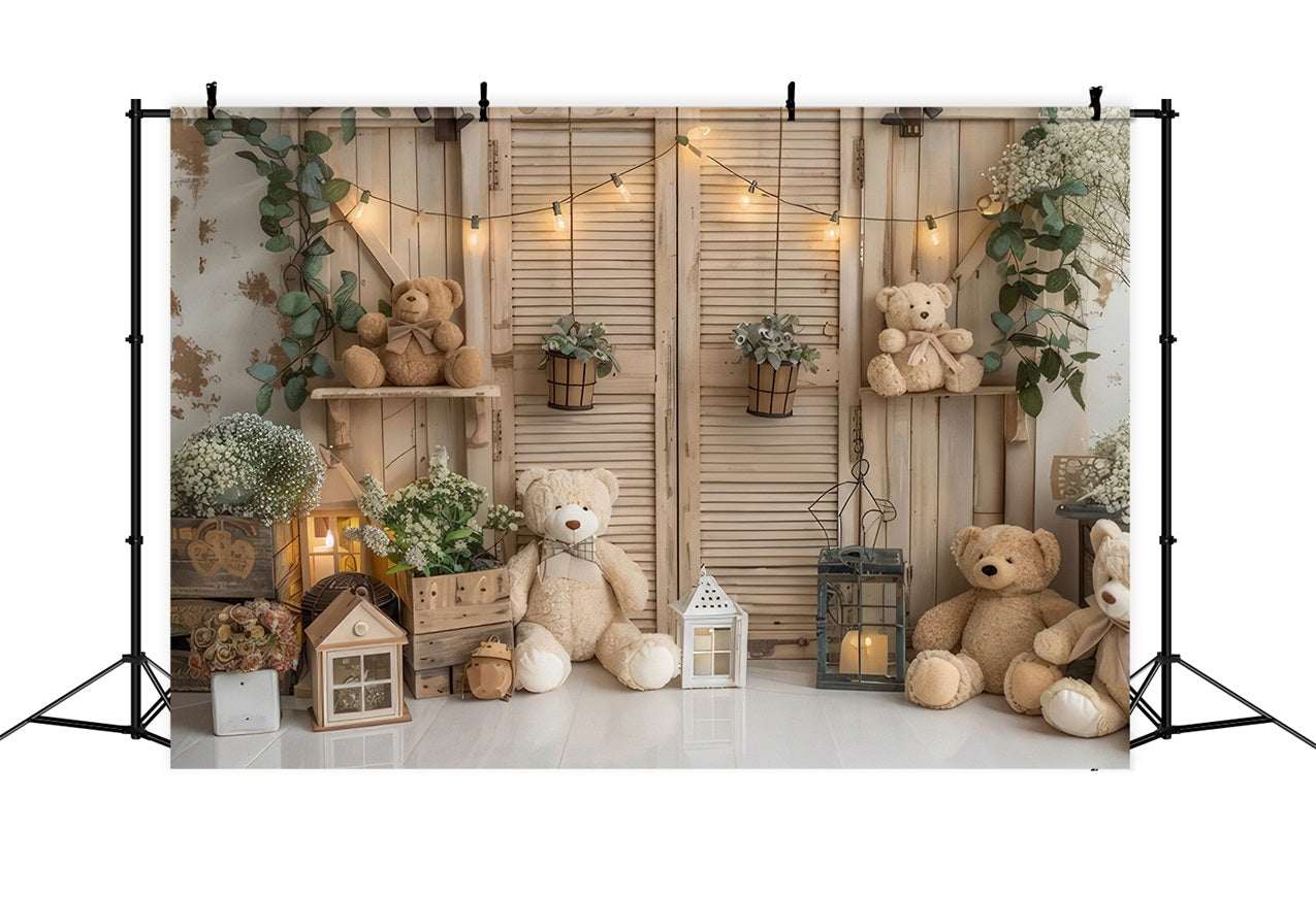 Cozy Boho Teddy Bears Rustic Room Backdrop UK BRP10-89